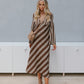 Queenie Dress - Beige/Brown Stripe