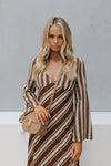 Queenie Dress - Beige/Brown Stripe