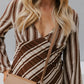 Queenie Dress - Beige/Brown Stripe