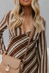 Queenie Dress - Beige/Brown Stripe