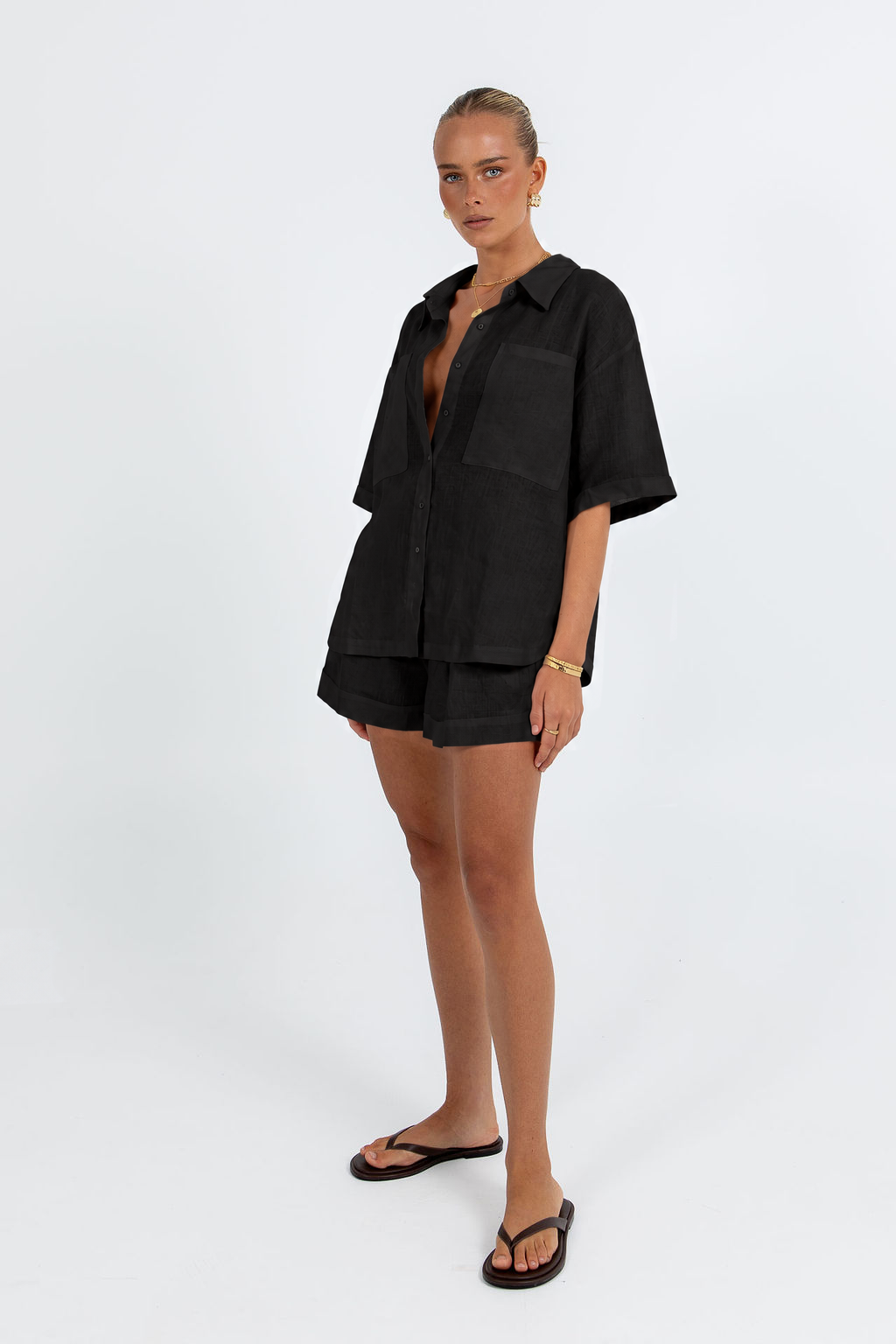 Galina Linen Short Black