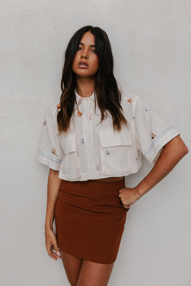 Esimio Cropped Shirt Seashell Print