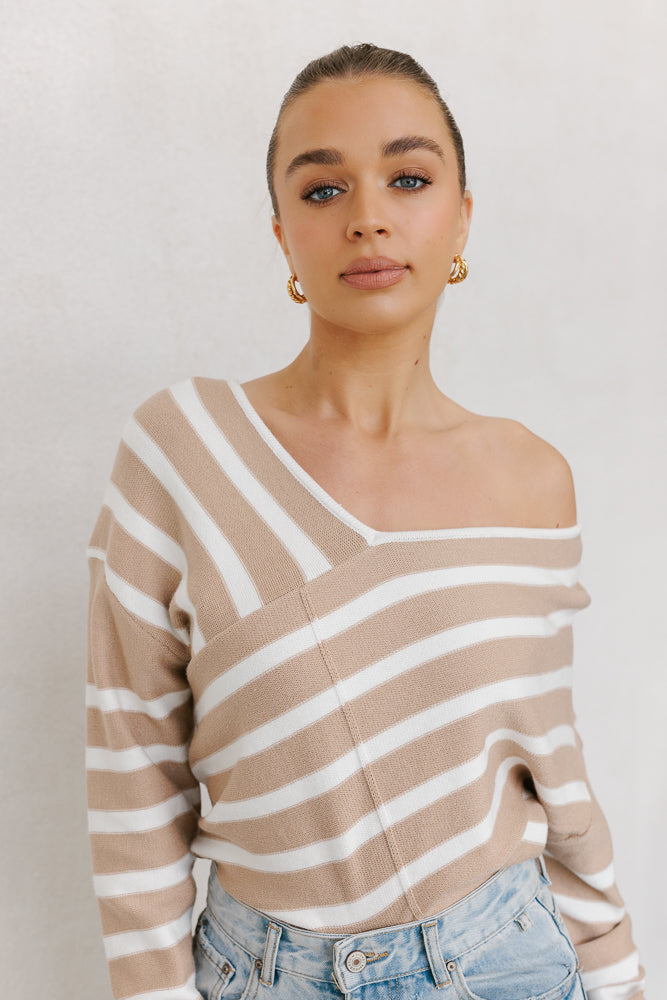 Siennah Knit Beige Stripe