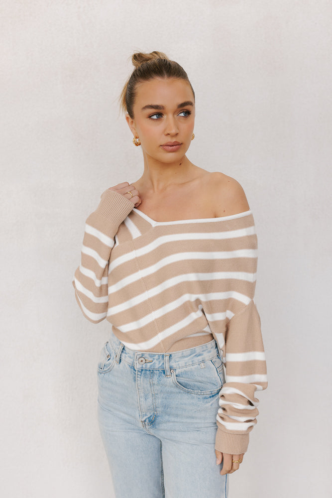 Siennah Knit Beige Stripe