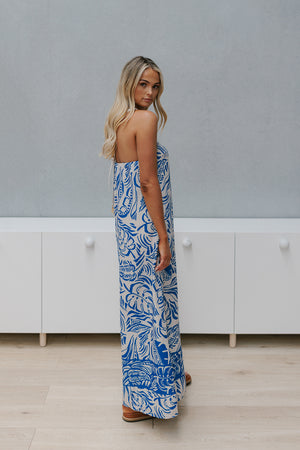 Suri Dress - Ivory/Blue Print