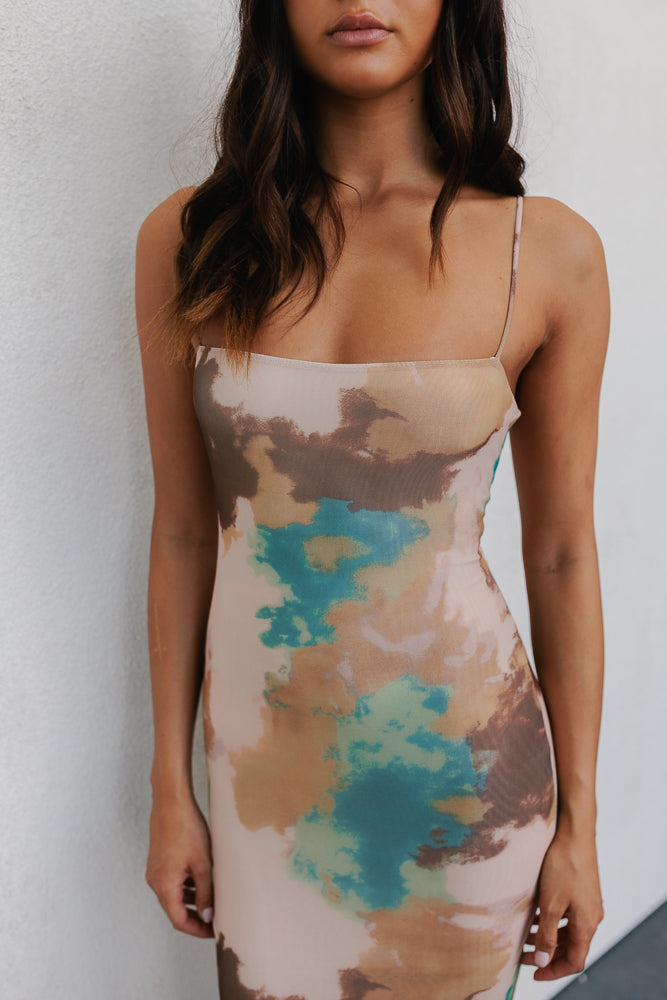 Sutton Dress - Tan/Teal Haze