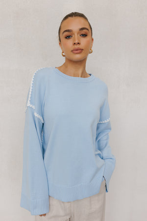 Teddy Jumper -Baby Blue/White