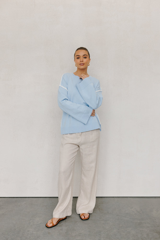 Teddy Jumper -Baby Blue/White