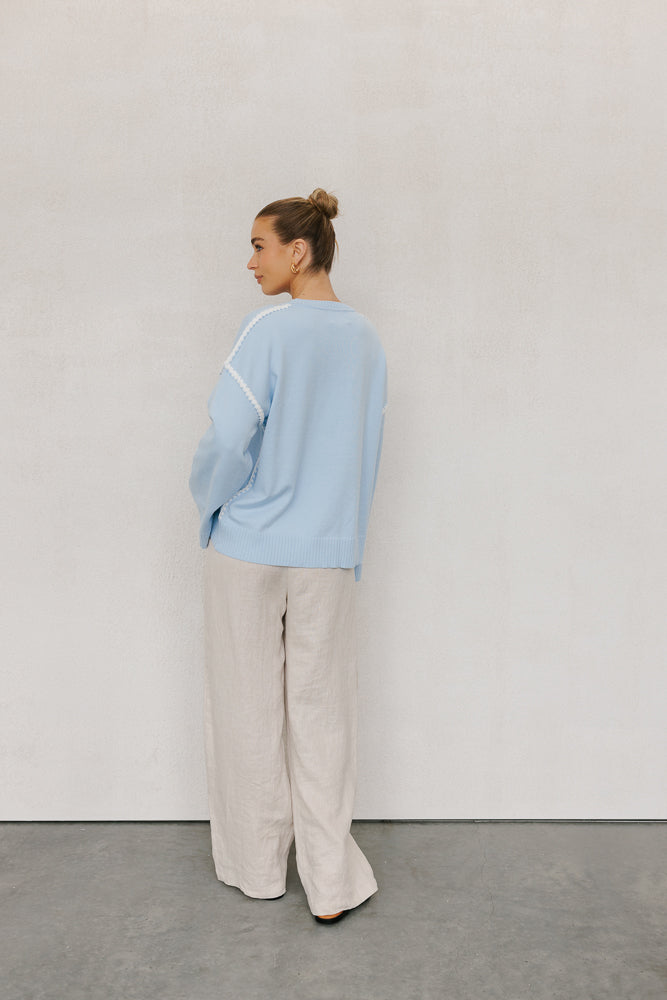 Teddy Jumper -Baby Blue/White