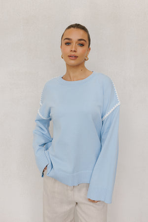 Teddy Jumper -Baby Blue/White