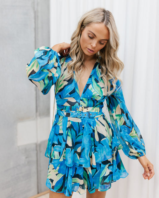 Tullie Dress - Blue/Lemon Floral