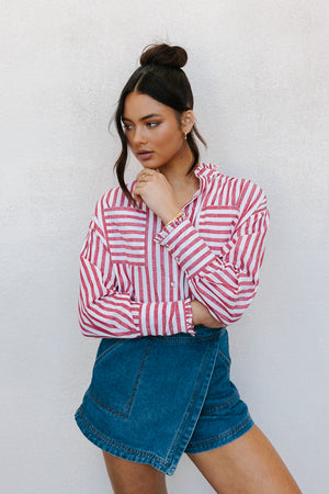 Uccella Shirt - White/Red Stripe