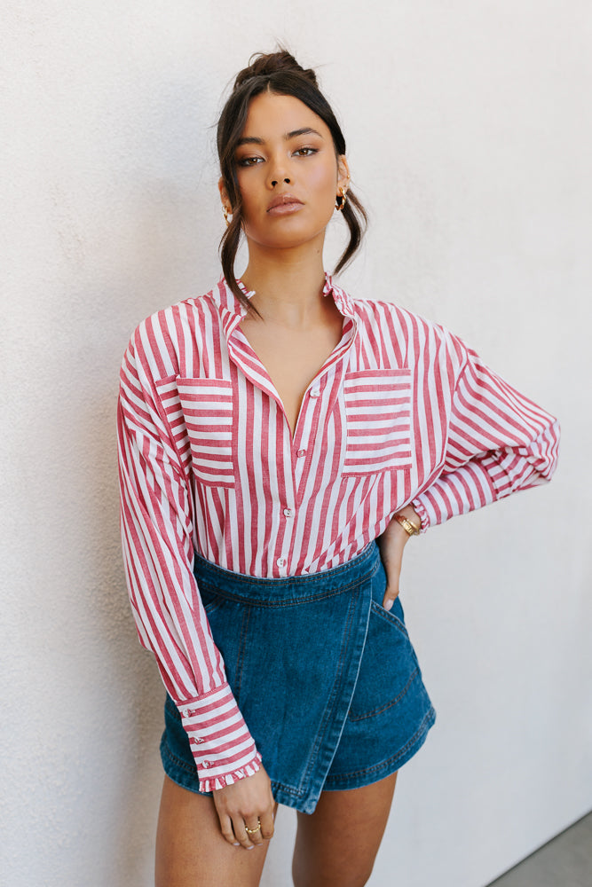 Uccella Shirt - White/Red Stripe