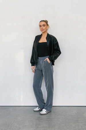 Whitney Pant - Grey Pinstripe