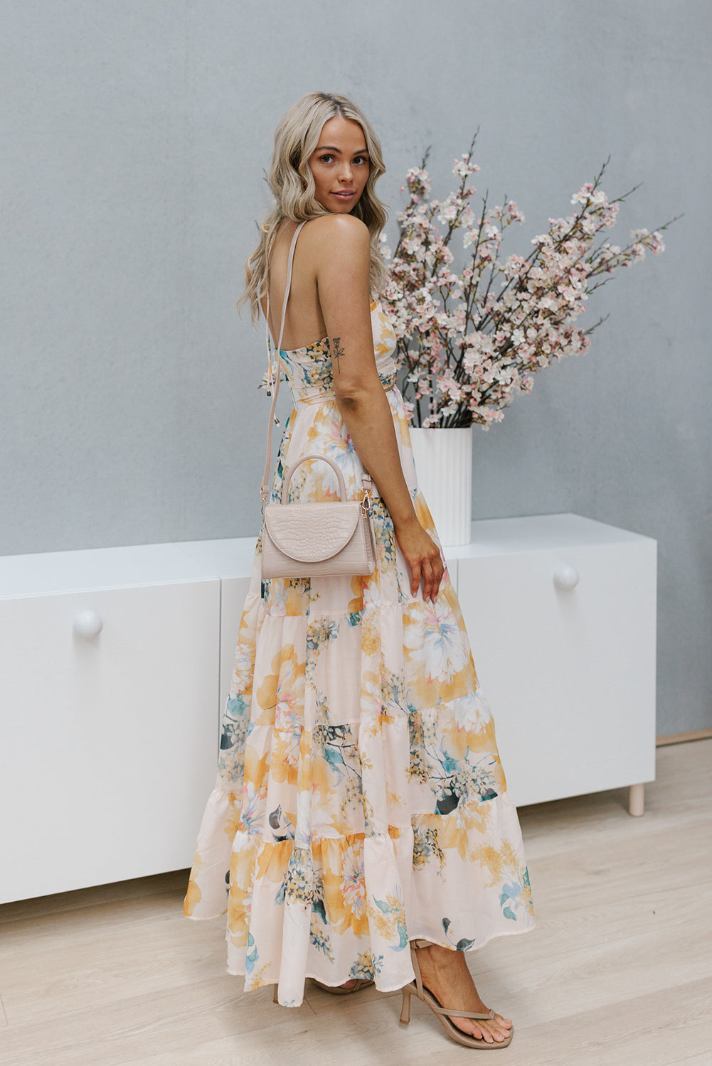 Ophelia Dress - Beige/Yellow Floral