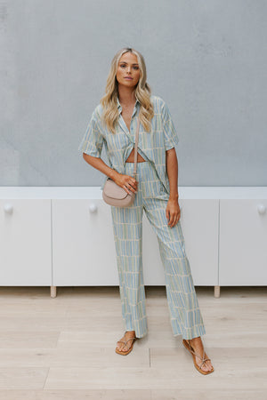 Aria Pants - Green/Blue Stripe