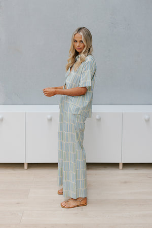 Aria Pants - Green/Blue Stripe