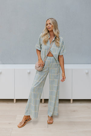 Aria Pants - Green/Blue Stripe