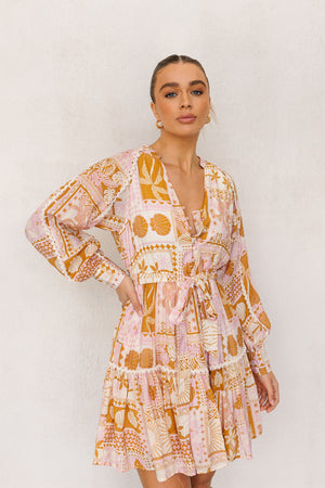 Wells Dress - Pink/Tan Print