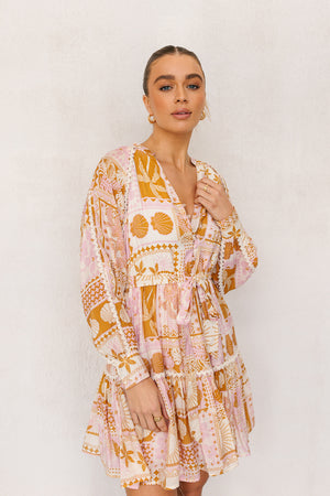 Wells Dress - Pink/Tan Print