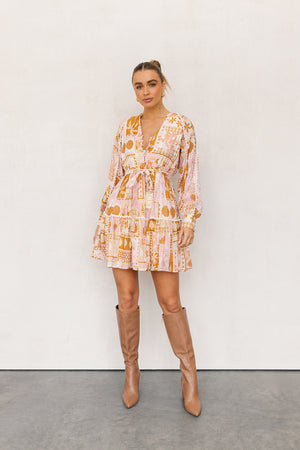 Wells Dress - Pink/Tan Print