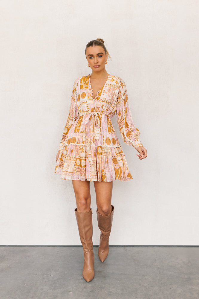 Wells Dress - Pink/Tan Print