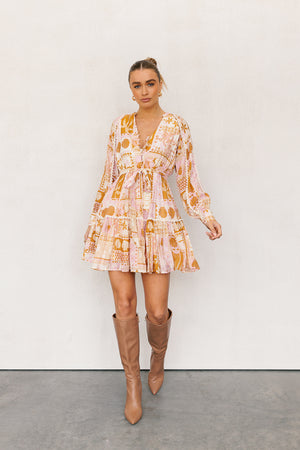 Wells Dress - Pink/Tan Print