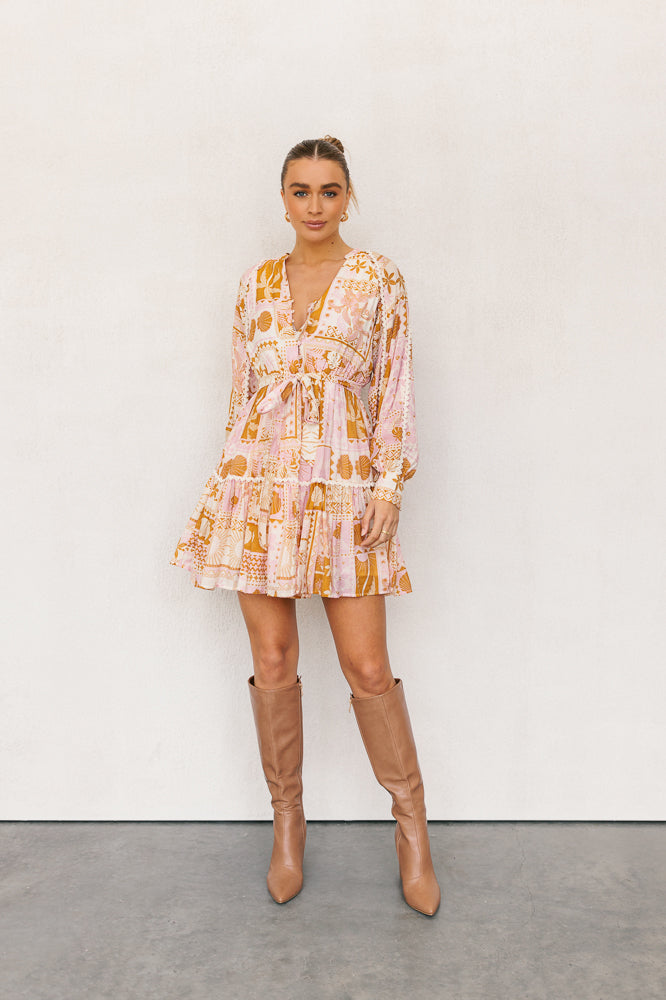 Wells Dress - Pink/Tan Print