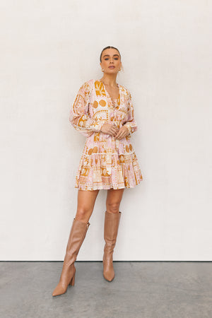 Wells Dress - Pink/Tan Print