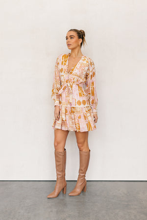 Wells Dress - Pink/Tan Print