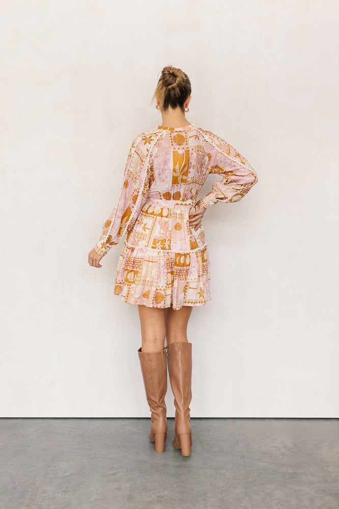 Wells Dress - Pink/Tan Print