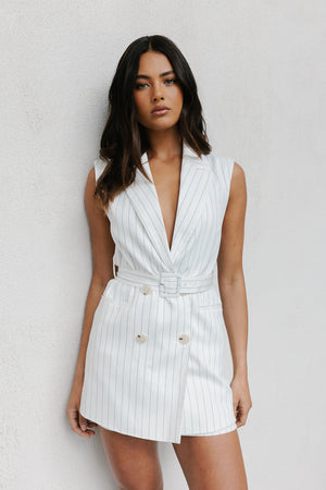 PRE ORDER MID-NOVEMBER - Cullen Blazer Dress - White Pinstripe