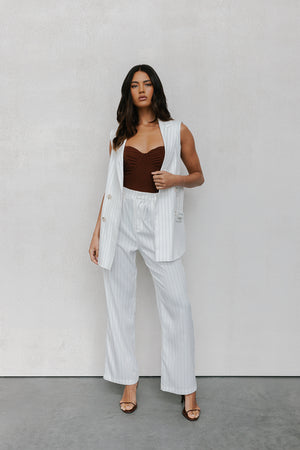 PRE ORDER MID-NOVEMBER - Cullen Blazer Dress - White Pinstripe