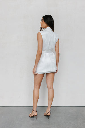 PRE ORDER MID-NOVEMBER - Cullen Blazer Dress - White Pinstripe