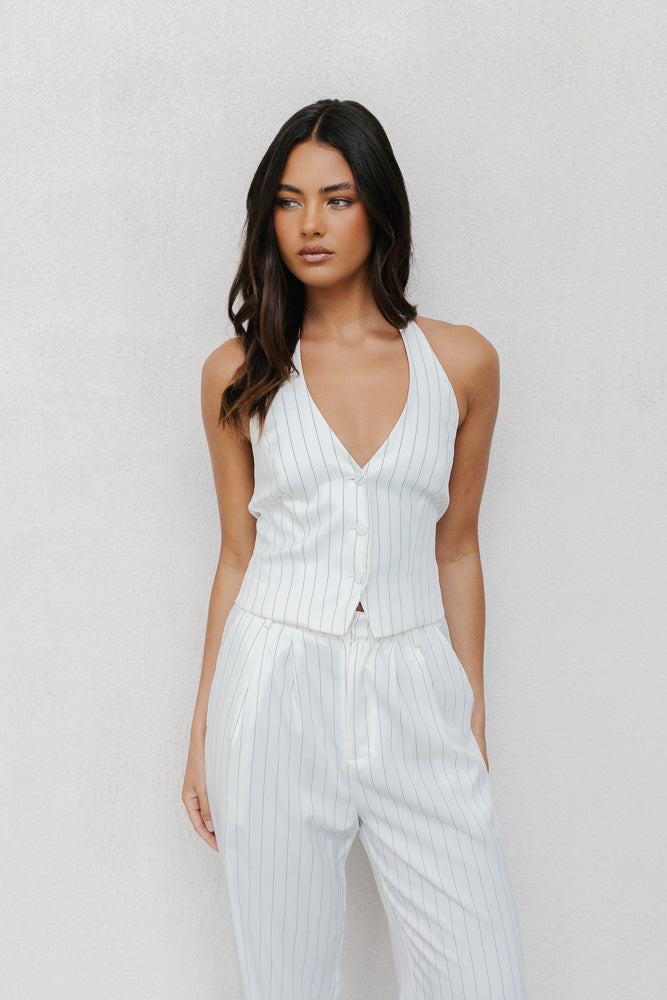 Marnie Vest - White Pinstripe