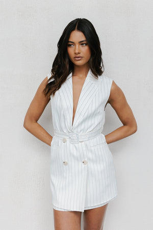 PRE ORDER MID-NOVEMBER - Cullen Blazer Dress - White Pinstripe