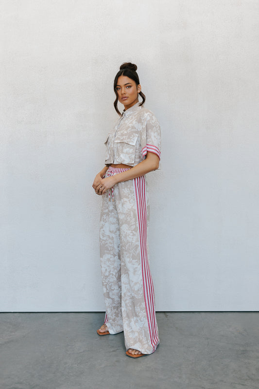 Citta Pants - Beige Floral/Red Stripe