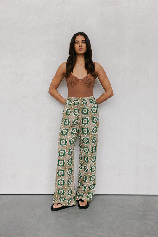 Citta Pants - Khaki Tile Print