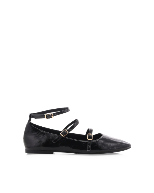 Alex Ballet Flats - Black Crinkle Patent