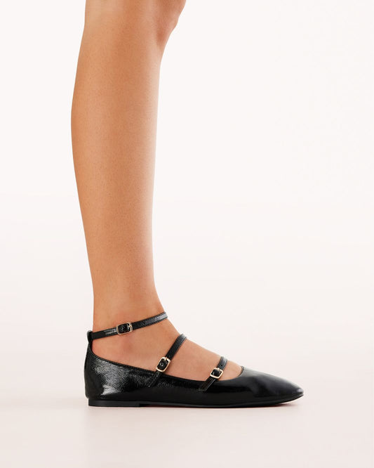Alex Ballet Flats - Black Crinkle Patent