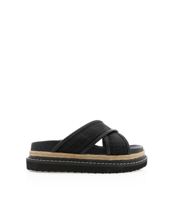 Aysha Slides - Black Raffia