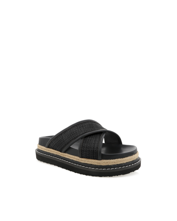 Aysha Slides - Black Raffia