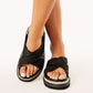 Aysha Slides - Black Raffia