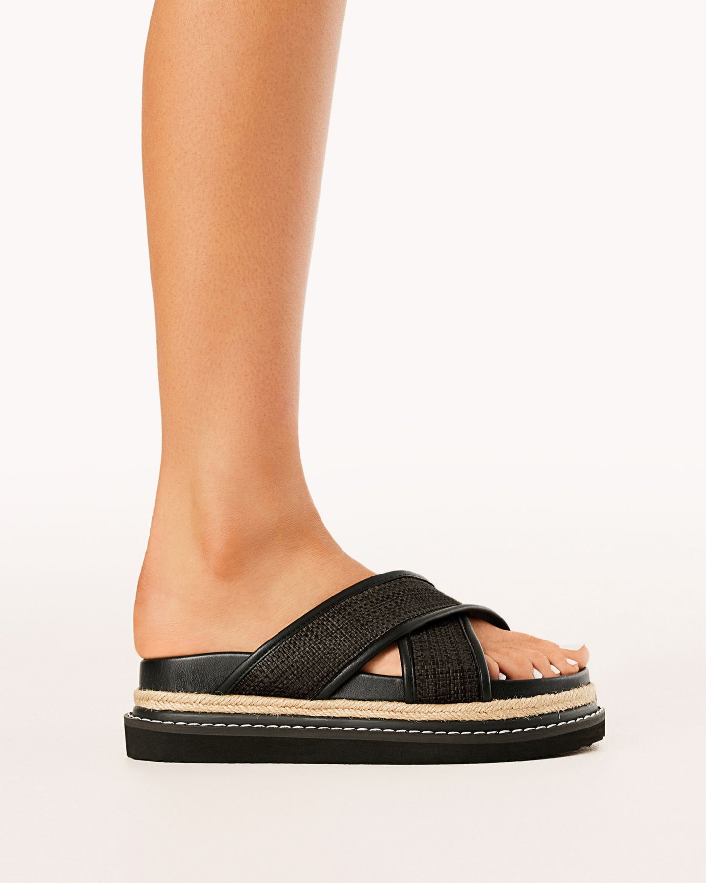 Aysha Slides - Black Raffia