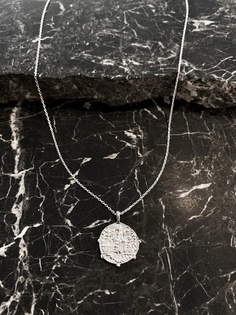 Coin Charm Necklace Silver