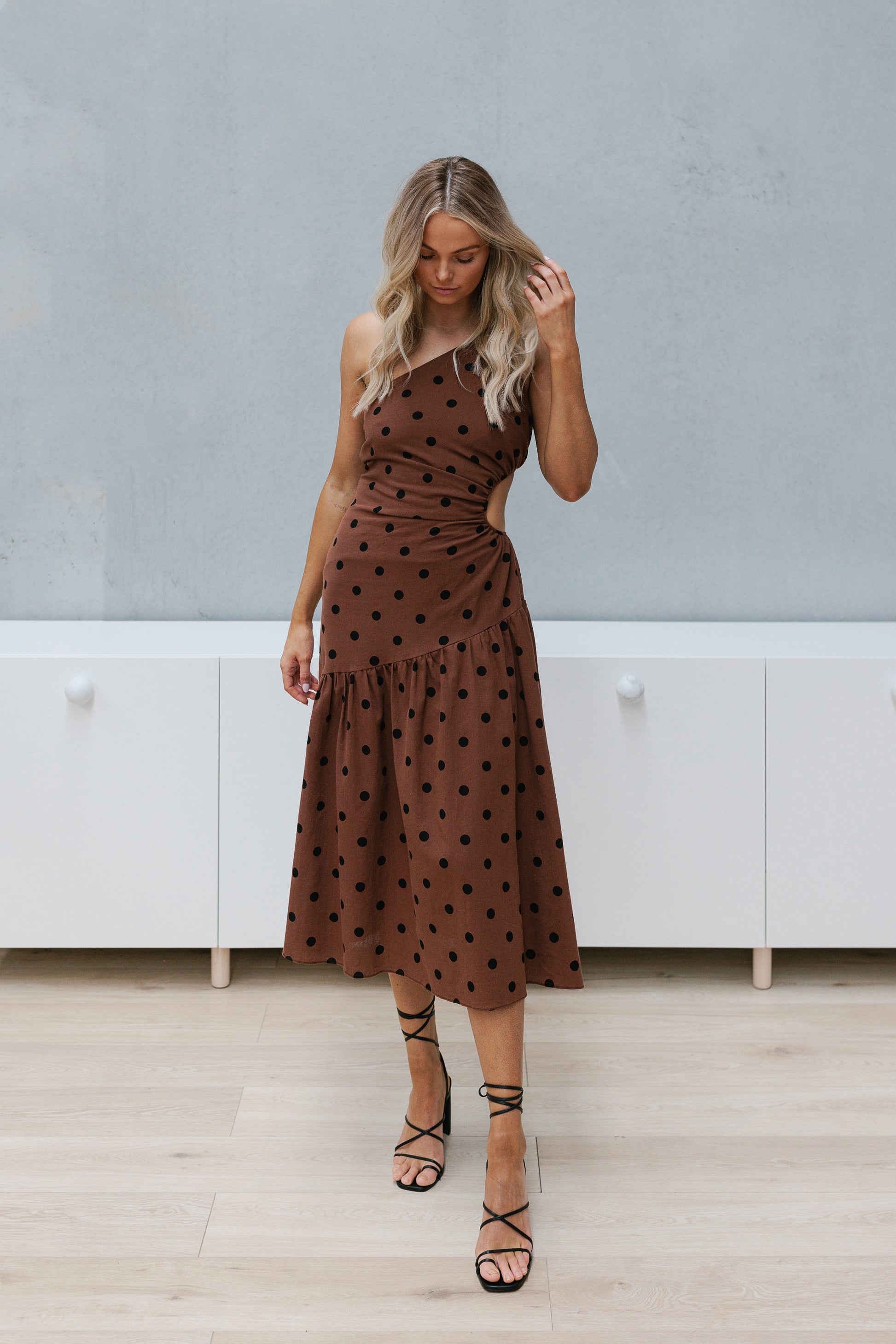 Ladies Dresses Rust Spot Print Shirt Dress Maddie V Neck Dress