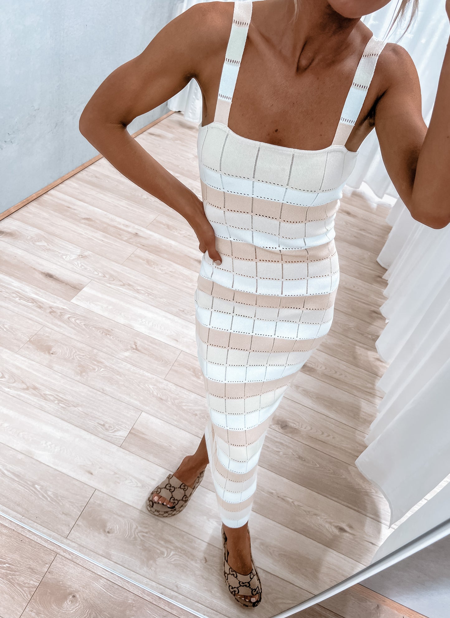 Primrose Dress - White/Neutral Stripe