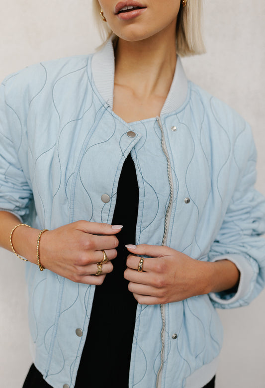 Qassie Quilted Bomber Jacket - Washed Light Denim