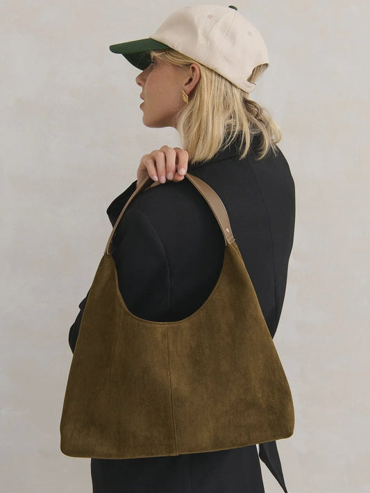Kenny Suede Hobo Handbag - Khaki