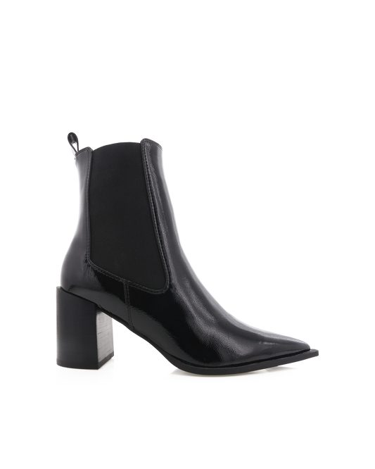 Stephanie Ankle Boots - Black Crinkle Patent
